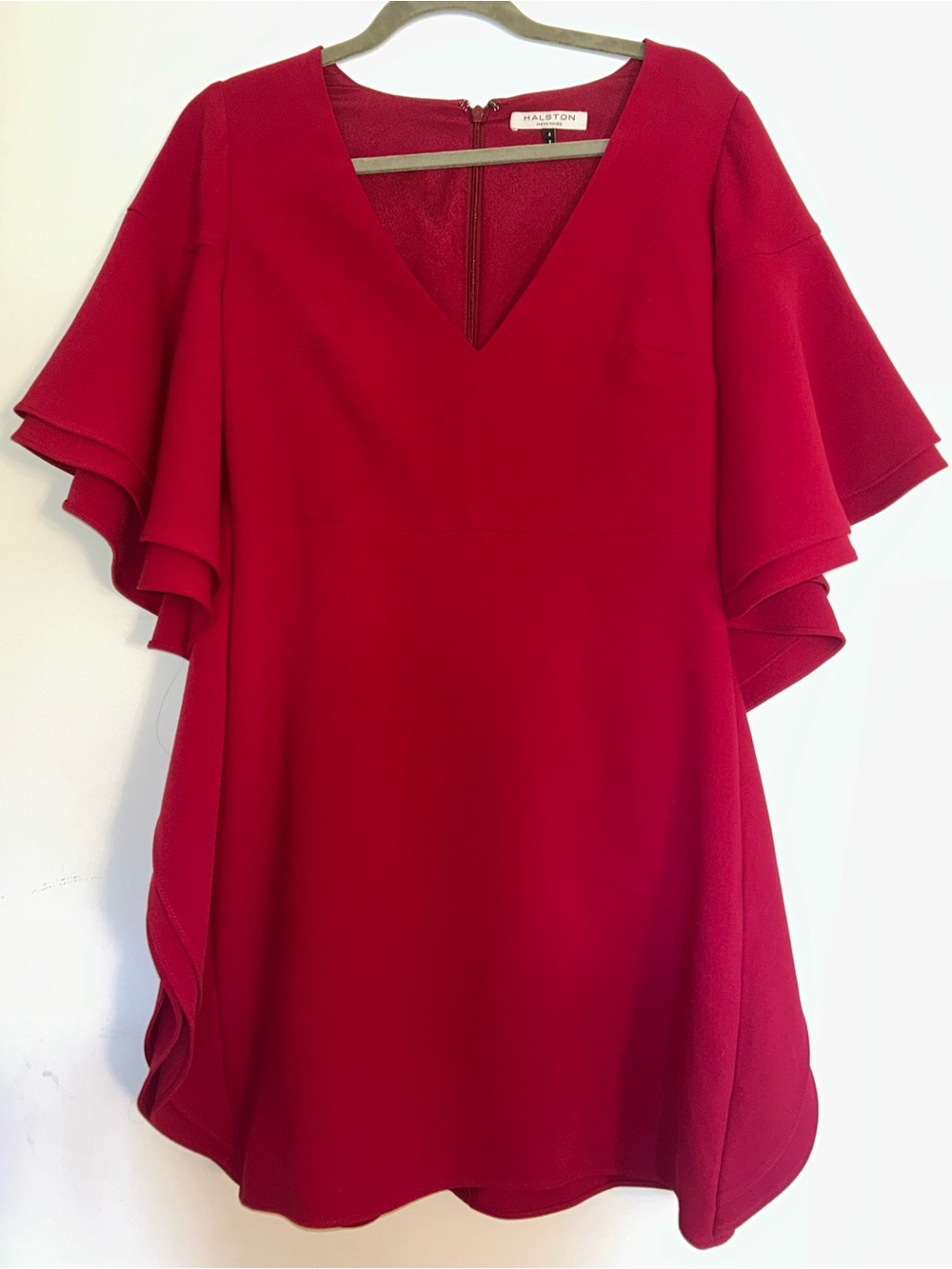 Halston Heritage Red V-Neck Ruffle Sleeve Top